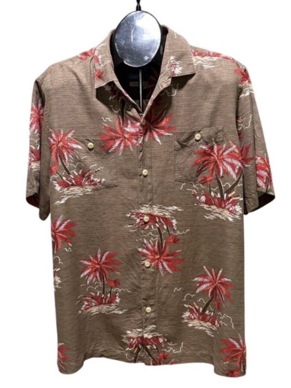 Tommy Bahama Island Modern 100% Silk Camp S/S Shirt Men's L Tropical Palms EUC